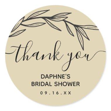 Laurel Leaves Thank You Bridal Shower Classic Round Sticker