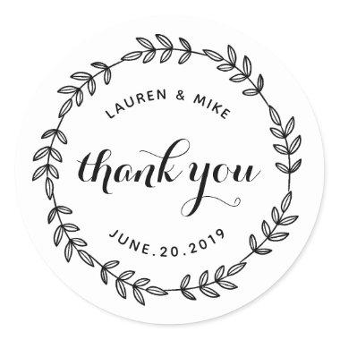Laurel Wreath Wedding Favor Thank You Classic Round Sticker