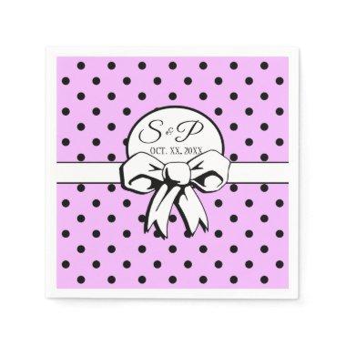 Lavender and Black Polka Dot White Bow Personalize Napkins