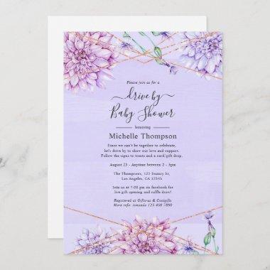 Lavender and Gold Geometric Drive By Shower Invitations