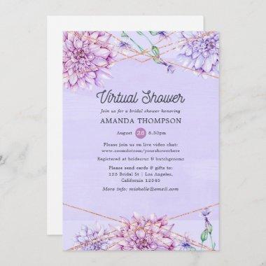 Lavender and Gold Geometric Virtual Bridal Shower Invitations