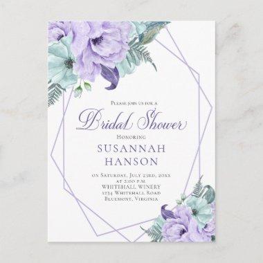 Lavender and Mint Geometric Peonies Bridal Shower PostInvitations