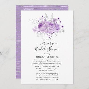 Lavender and Silver Floral Virtual Drive By Shower Invitations