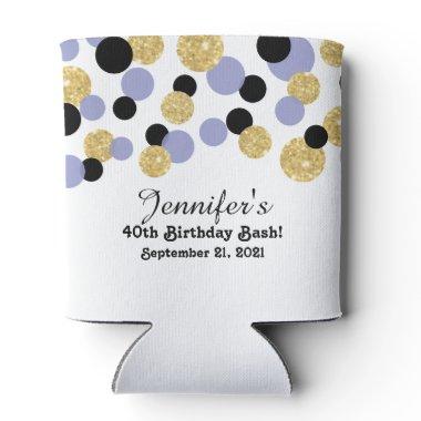 Lavender, Black and Gold Glitter Confetti | 40th Can Cooler