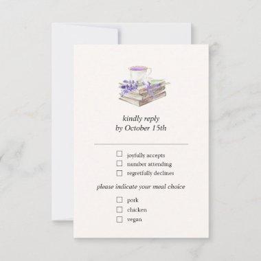 Lavender Book New Chapter Bridal Shower  RSVP Card