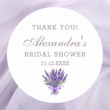 Lavender Bow Floral  Thank You Classic Round Sticker