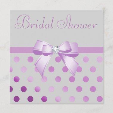 Lavender Bow Polka Dots Grey Bridal Shower Invitations