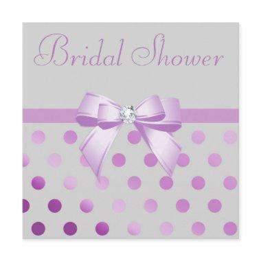 Lavender Bow Polka Dots Grey Bridal Shower Invitations