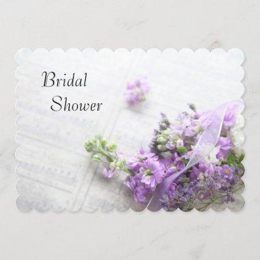 Lavender-colored flowers on music bridal shower Invitations