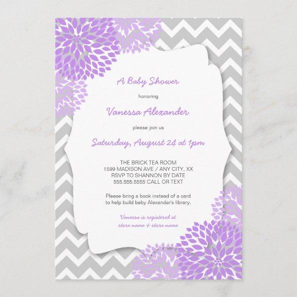 Lavender Dahlia Baby shower invites / purple grey
