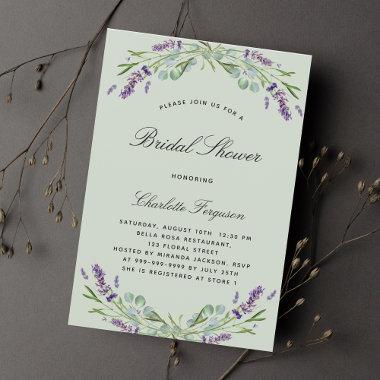 Lavender eucalyptus floral green bridal shower Invitations