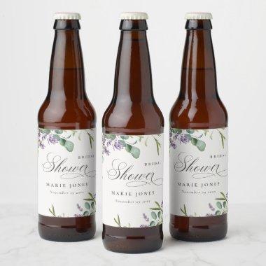 Lavender Eucalyptus Leafy Foliage Bridal Shower Beer Bottle Label