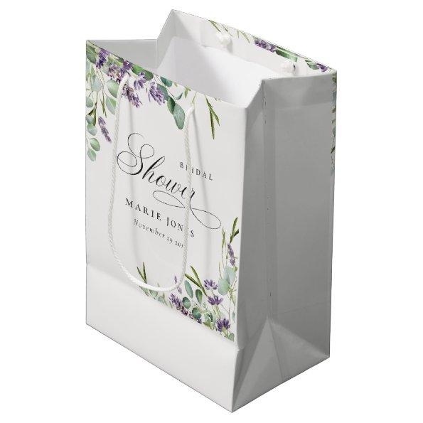 Lavender Eucalyptus Leafy Foliage Bridal Shower Medium Gift Bag