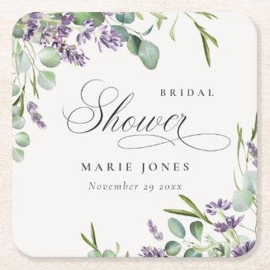 Lavender Eucalyptus Leafy Foliage Bridal Shower Square Paper Coaster