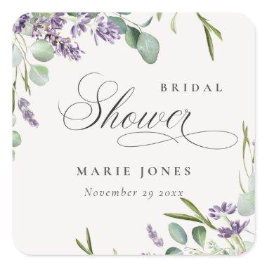 Lavender Eucalyptus Leafy Foliage Bridal Shower Square Sticker