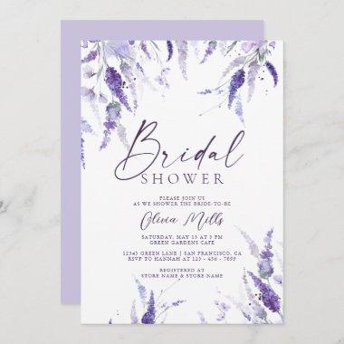 Lavender Floral Mauve Dusty Purple Bridal Shower Invitations
