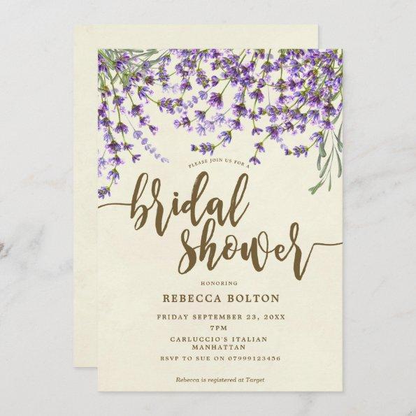 lavender floral modern bridal shower Invitations