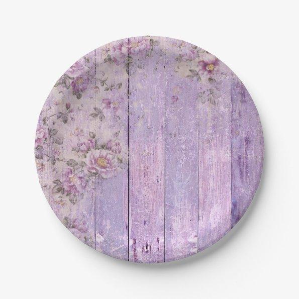 Lavender Floral Shabby Chic Paper Plate
