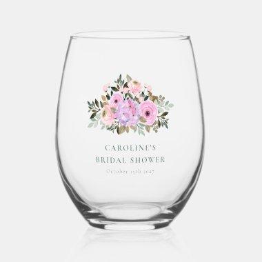 Lavender Floral Watercolor  Custom Stemless Wine Glass