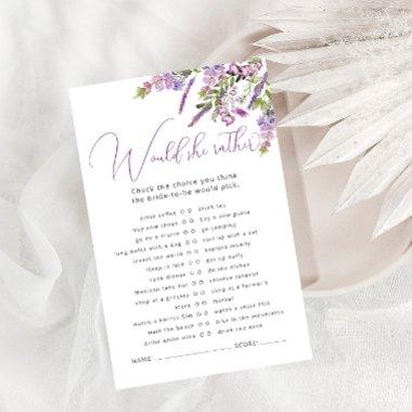 Lavender Floral Would She Rather Bridal Game