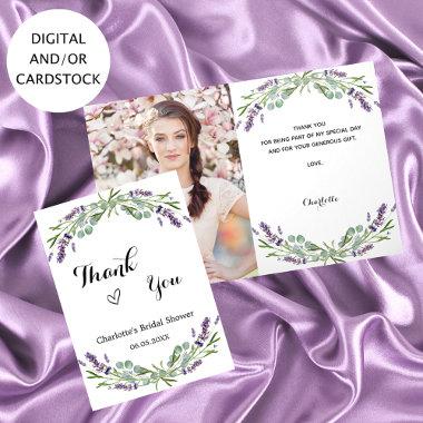 Lavender florals photo Bridal Shower thank you Invitations