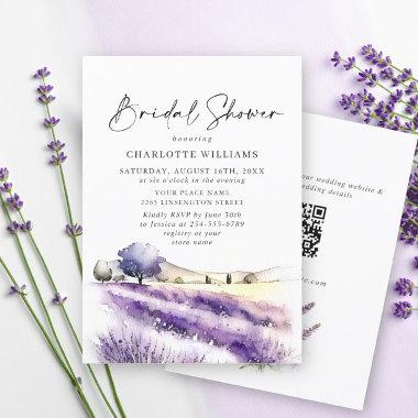 Lavender Flowers Field Bridal Shower QR code Invitations