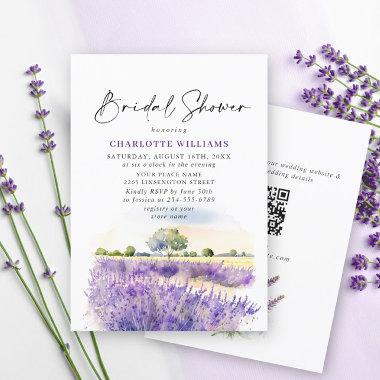 Lavender Flowers Field Bridal Shower QR code Invitations