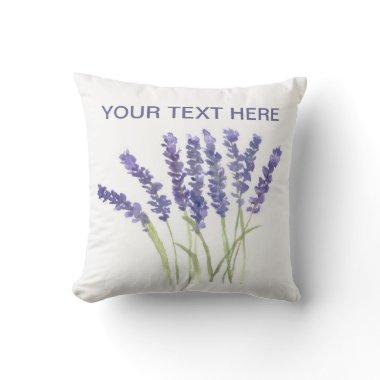 Lavender flowers watercolor herbs purple chic thro throw pillow