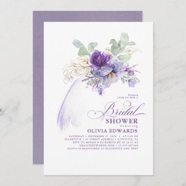 Lavender & Gold Elegant Modern Boho Bridal Shower Invitations