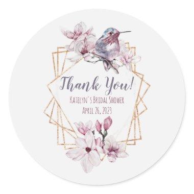Lavender & Gold Hummingbird Themed Bridal Shower Classic Round Sticker