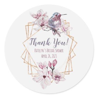 Lavender & Gold Hummingbird Themed Bridal Shower Classic Round Sticker