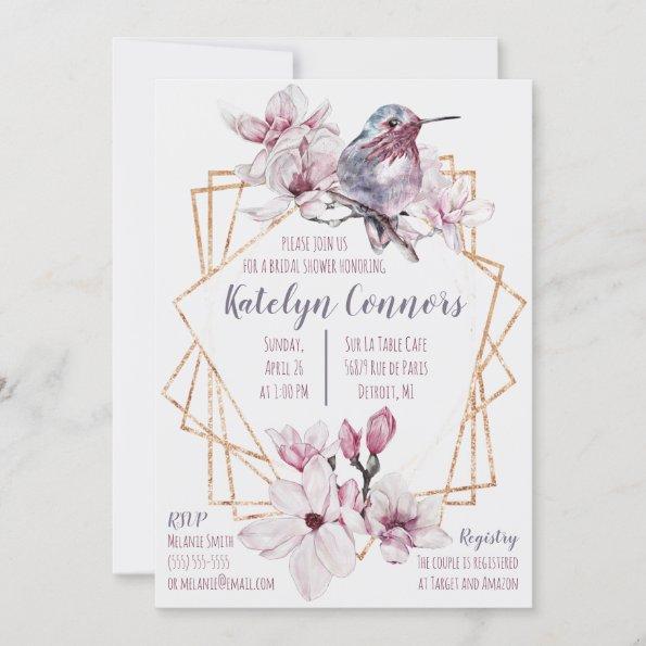 Lavender & Gold Hummingbird Themed Bridal Shower Invitations