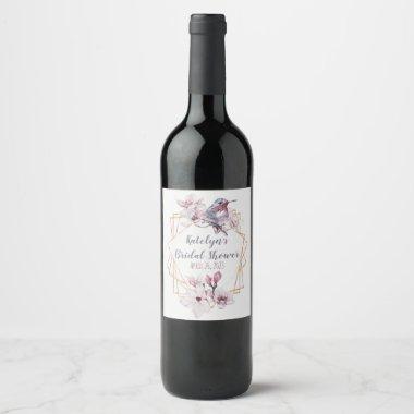 Lavender & Gold Hummingbird Themed Bridal Shower Wine Label