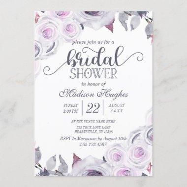 Lavender & Gray Floral Bridal Shower Invitations