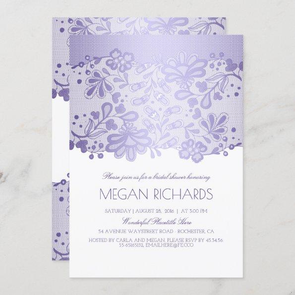 Lavender Lace Elegant Vintage White Bridal Shower Invitations