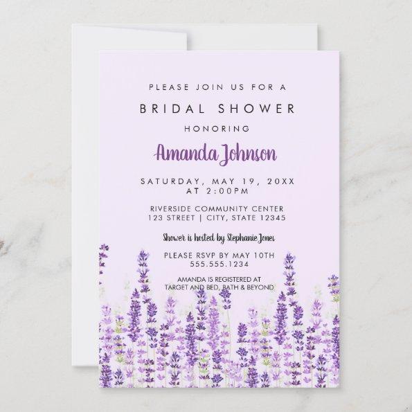 Lavender Light Purple Flowers Bridal Shower Invitations
