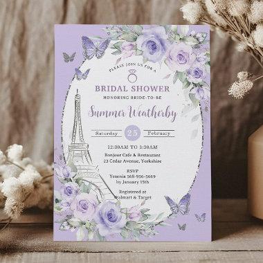 Lavender Lilac Purple Floral Paris Bridal Shower Invitations
