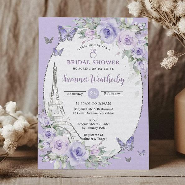 Lavender Lilac Purple Floral Paris Bridal Shower Invitations