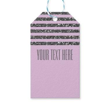 Lavender Lilac Purple Silver Glitter Stripes Party Gift Tags