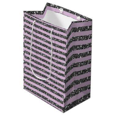Lavender Lilac Purple Silver Glitter Stripes Party Medium Gift Bag