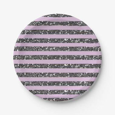Lavender Lilac Purple Silver Glitter Stripes Party Paper Plates