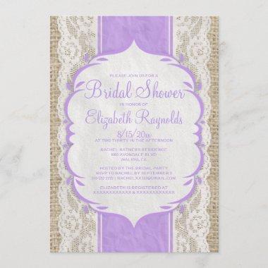 Lavender Linen Burlap Lace Bridal Shower Invites