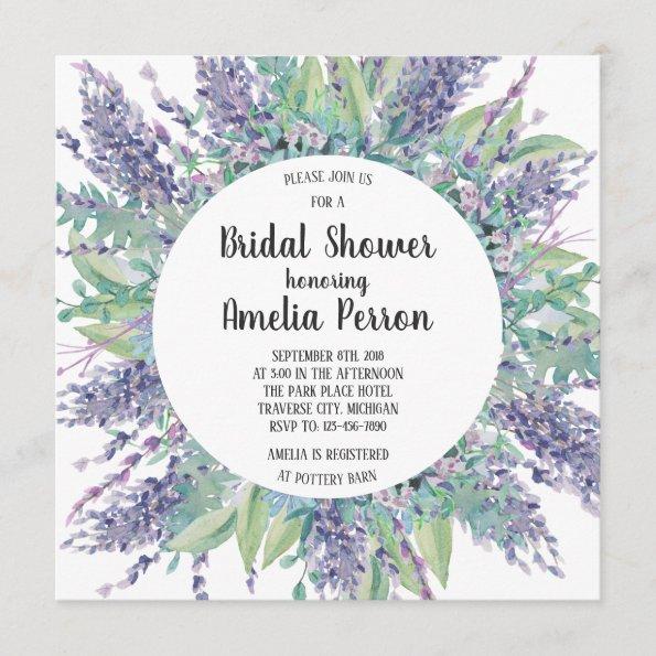 Lavender Love Floral Eucalyptus Bridal Shower Invitations