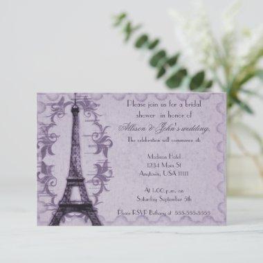 Lavender Paris Grunge Bridal Shower Invitations