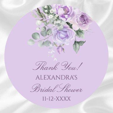 Lavender Peony Floral  Thank You Classic Round Sticker