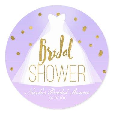 Lavender Pink & Gold Bridal Shower Wedding Dress Classic Round Sticker