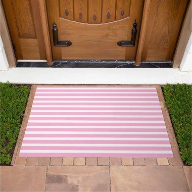 Lavender Pink White Simple Horizontal Striped Doormat