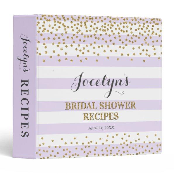 Lavender Purple and Gold Bridal Shower Recipe Book 3 Ring Binder