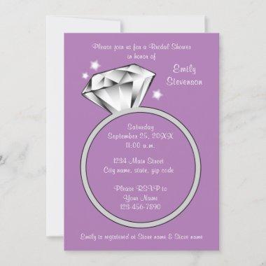 Lavender purple Diamond ring Bridal Shower Invitations
