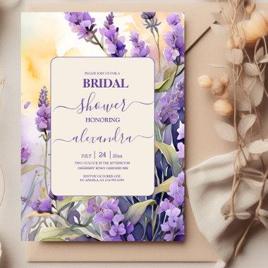 Lavender Purple Floral Elegant Bridal Shower Invitations